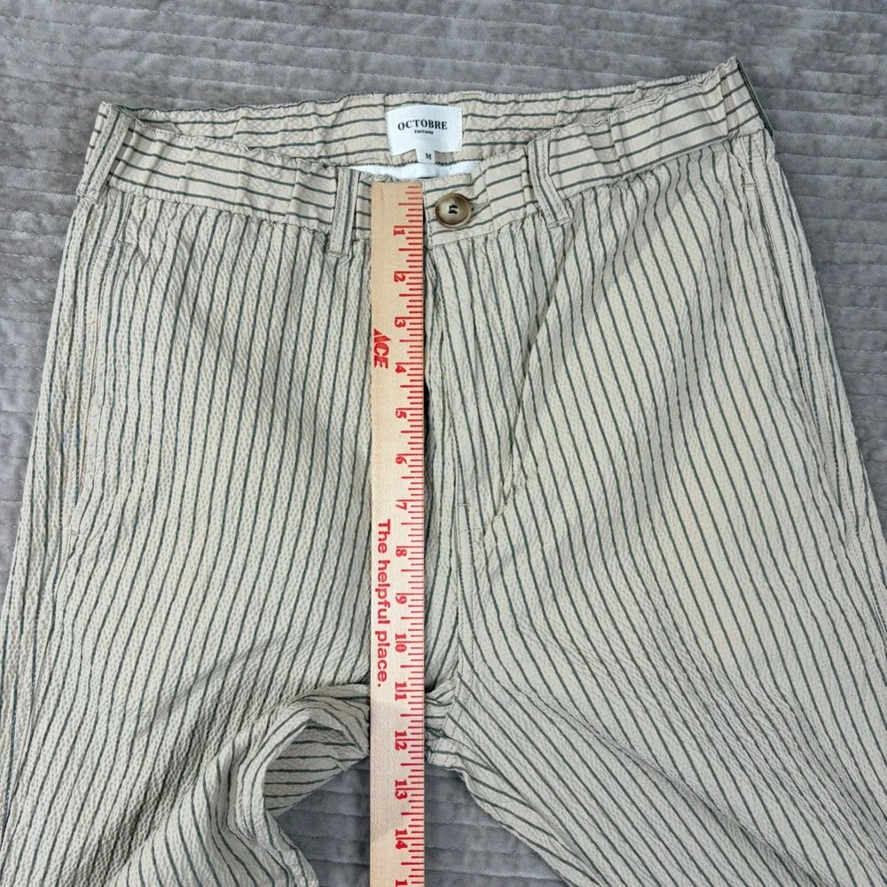 Octobre Editions Shane Trousers Medium Beige Striped Seersucker Pants Portugal
